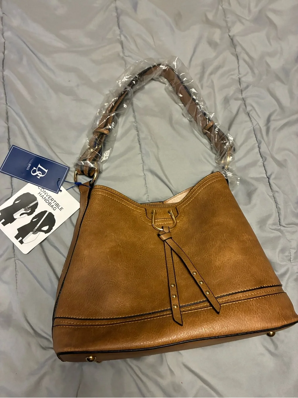 Mauve Triple-Compartment Convertible Hobo Bag